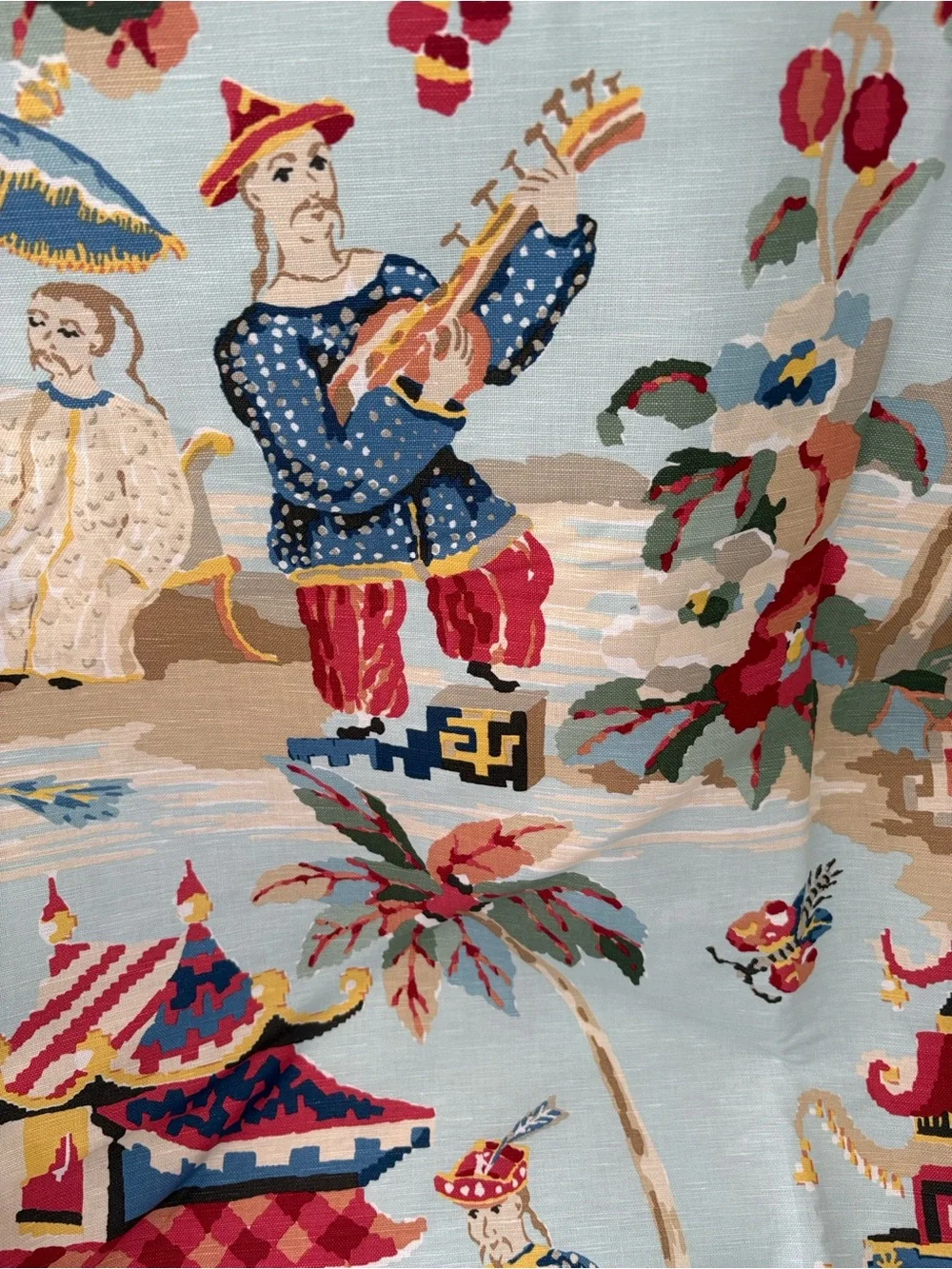 Blue Multi Musical-Scene Decorative Fabric Panel
